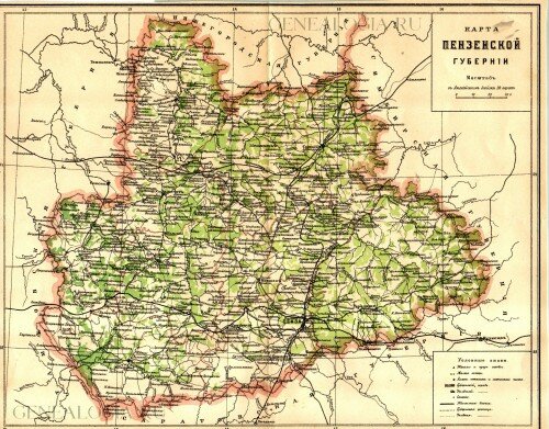 Старинная карта Пензенской губернии