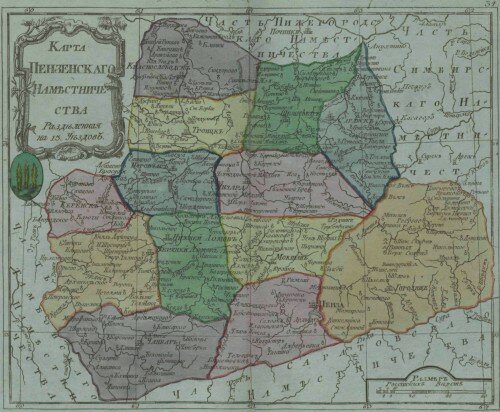 Старинная карта Пензенской губернии